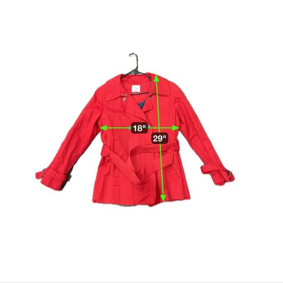 Isaac Mizrahi Double-Breasted Trench Coat Belt Adjustable Cuffs Red Sz L Elegant - Picture 8 of 10